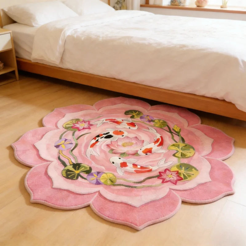 Koi Fish Pattern Round Fluffy Non-Slip Area Rug
