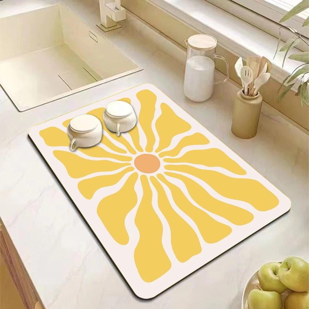 Abstract floral absorbent kitchen drying mat