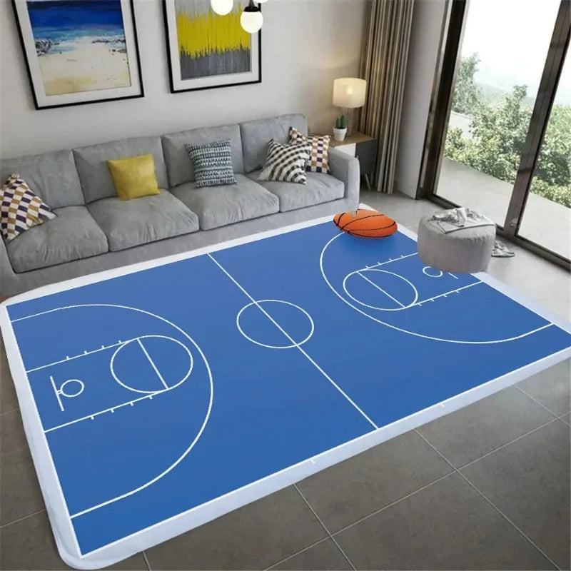 Basketball Court Design Rug Blue Orange Red Non-Slip Carpet Sports Theme Floor Mat Living Room Bedroom Home Decor