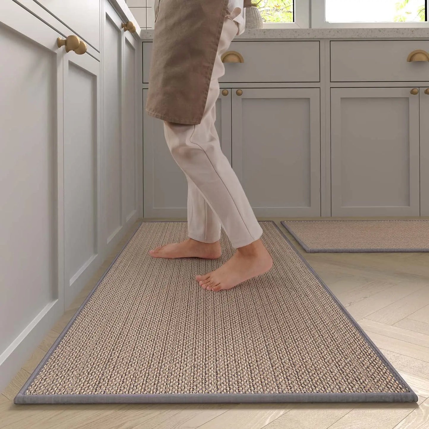Washable non-slip faux sisal kitchen runner rug natural rubber backing