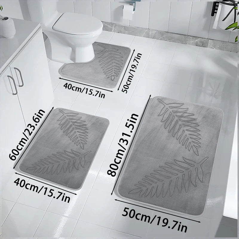 3PCS Bath Mat Set Non-Slip Soft Quick-Dry Absorbent Machine Washable Bathroom Rugs Home Floor Decor