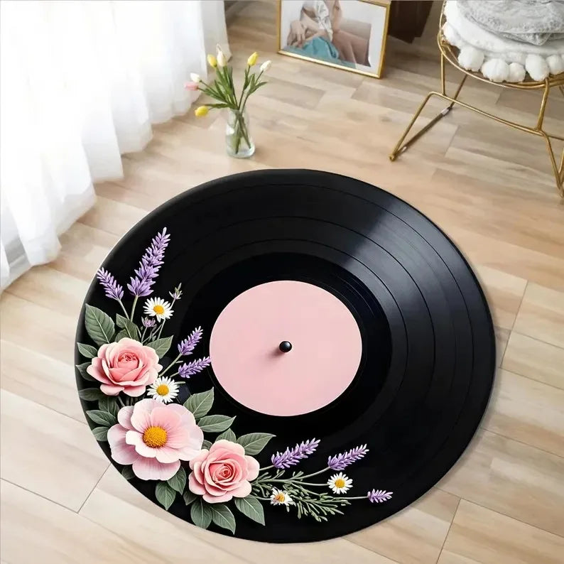 VIKAMA Retro Vinyl Record Music Lover Area Rug