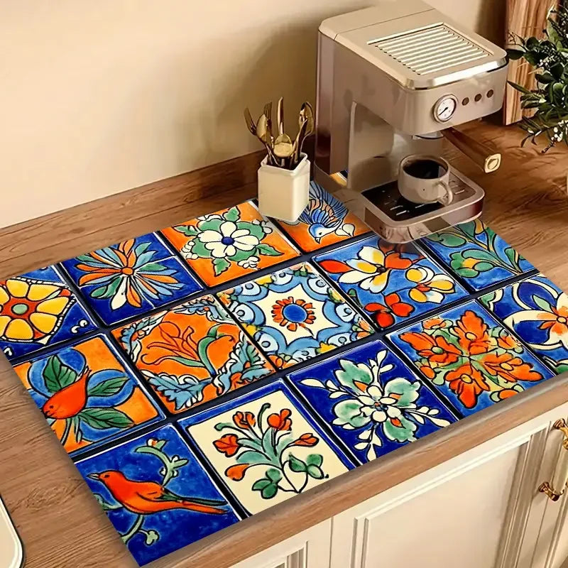 Absorbent kitchen dish drying coffee bar mat