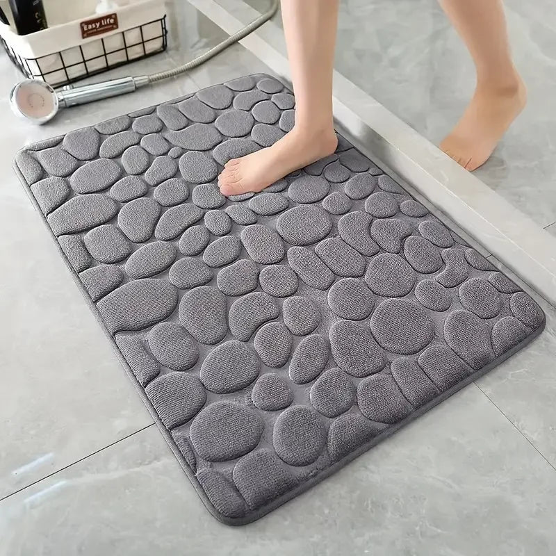 3D Cobblestone Embossed Bathroom Mat Non-Slip Absorbent Machine Washable Quick Dry Bath Door Floor Mat