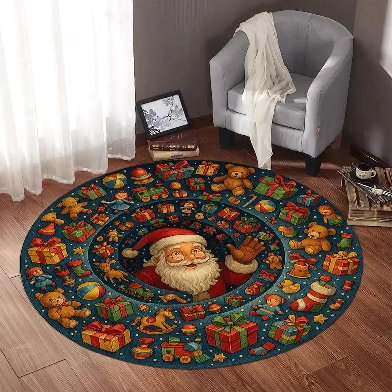 3D Christmas train round rug cozy holiday mat