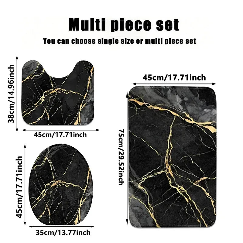 VIKAMA Black Gold Marble Bathroom Mat Set
