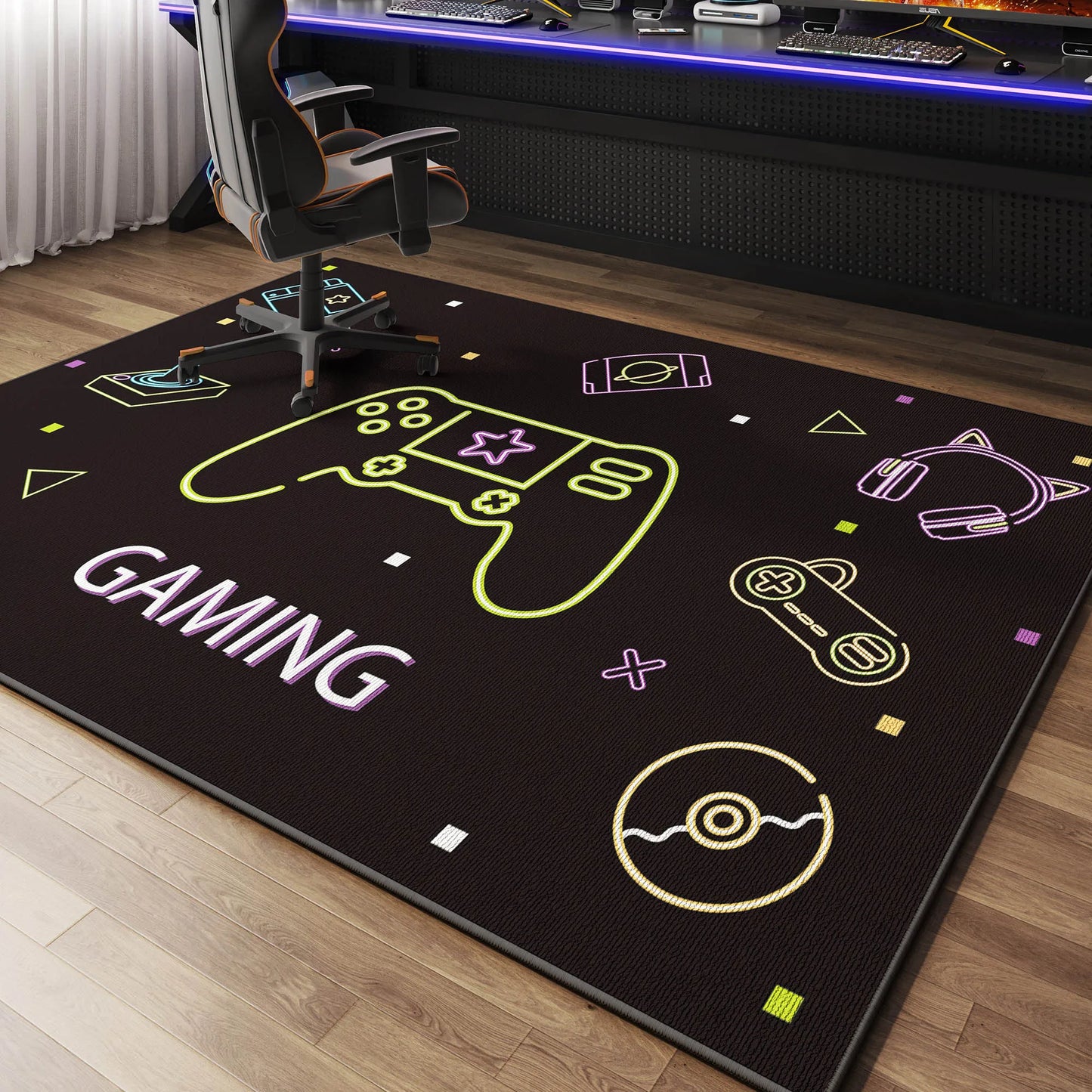 VIKAMA Luxury Gaming Room Carpet Non-Slip Chair Mat Bedroom Office Floor Rug