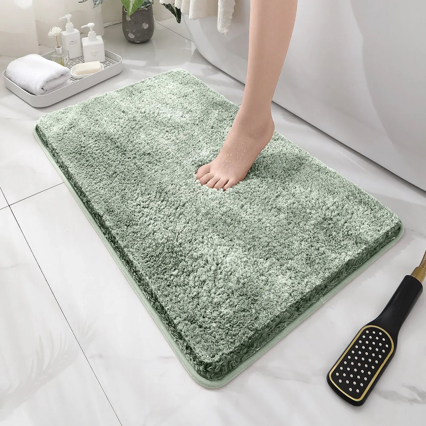 Rounded Thick Plush Bathroom Mat Absorbent Non-Slip Bathtub Entrance Door Floor Rug Home Decor