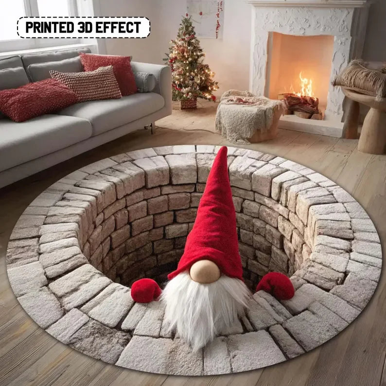 Christmas gnome round illusion rug