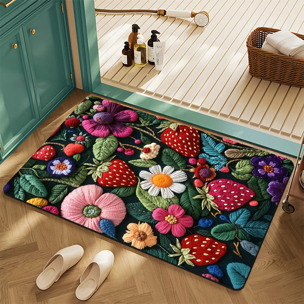 Floral Succulent 3D Embossed Non-Slip Absorbent Door Mat Bathroom Entryway Rug Home Decor