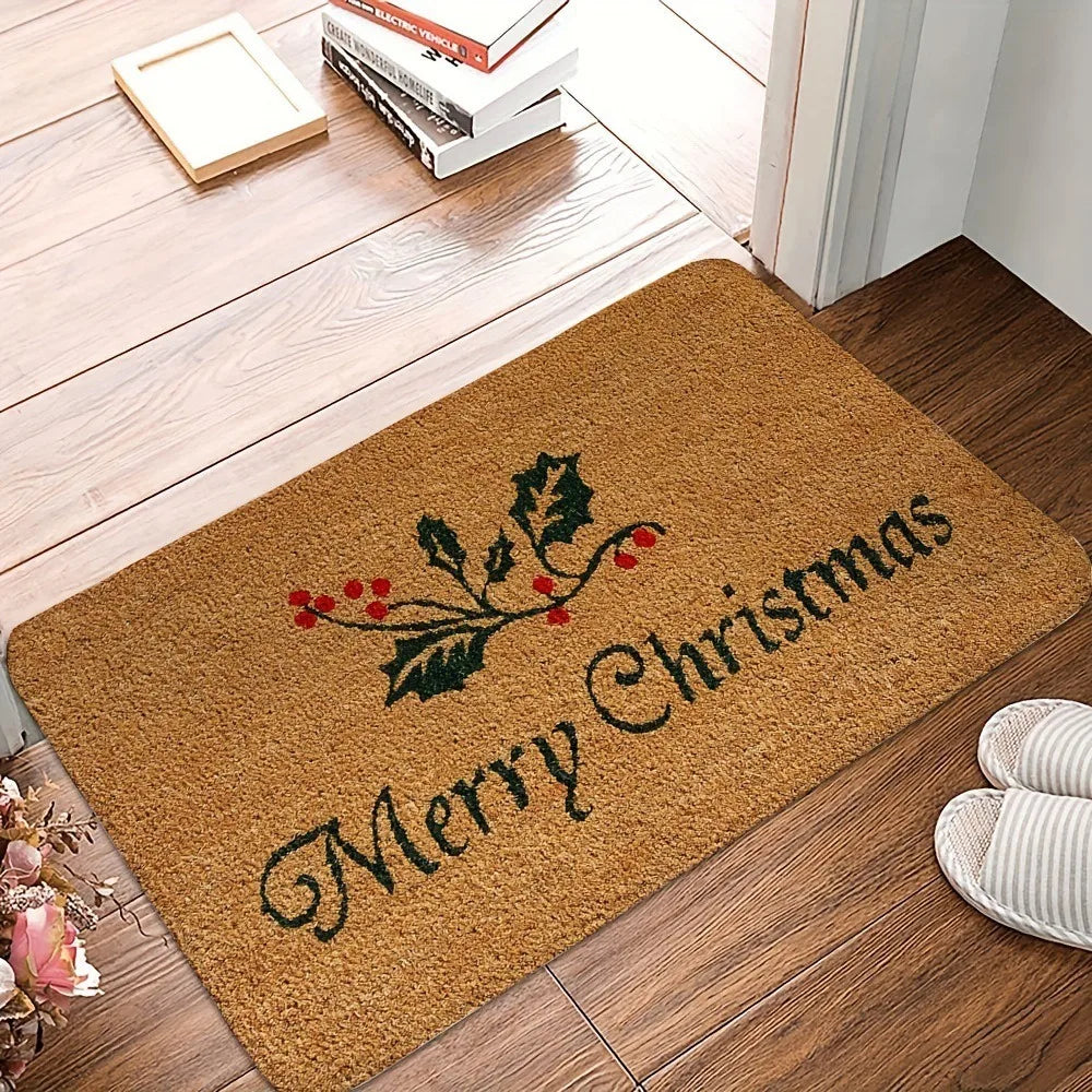 Christmas Cartoon Reindeer Pattern Entrance Floor Mat Absorbent Non-Slip Door Mat Bathroom Door Decoration Rug