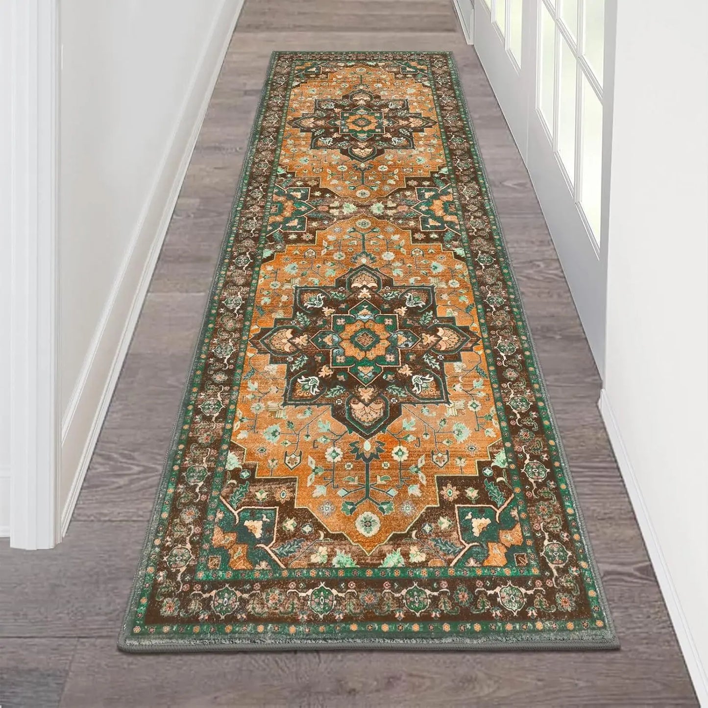 VIKAMA Bohemian American Retro Runner Carpet Non-Slip Living Room Corridor Floor Mat