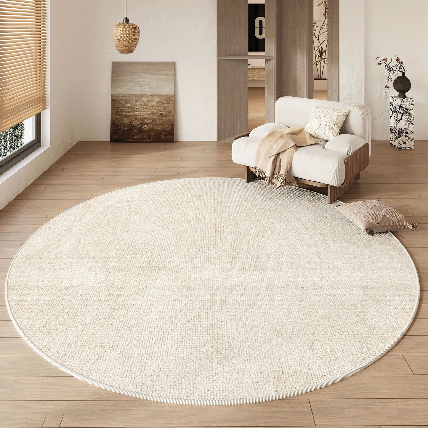 Wabi-Sabi Cream Round Waterproof Non-Slip Area Rug