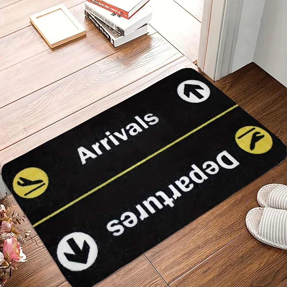 Airplane Theme Door Mat Crystal Velvet Washable Non-Slip Entryway Flight Design Rug Black Yellow Foot Mat