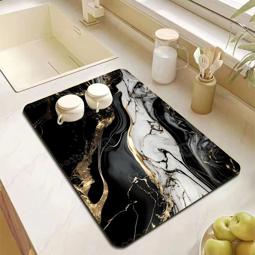 Marble Print Absorbent Kitchen Drying Mat