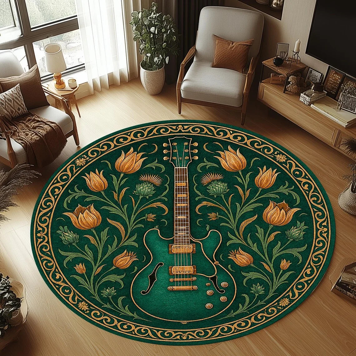 VIKAMA Round Guitar Non-Slip Area Rug