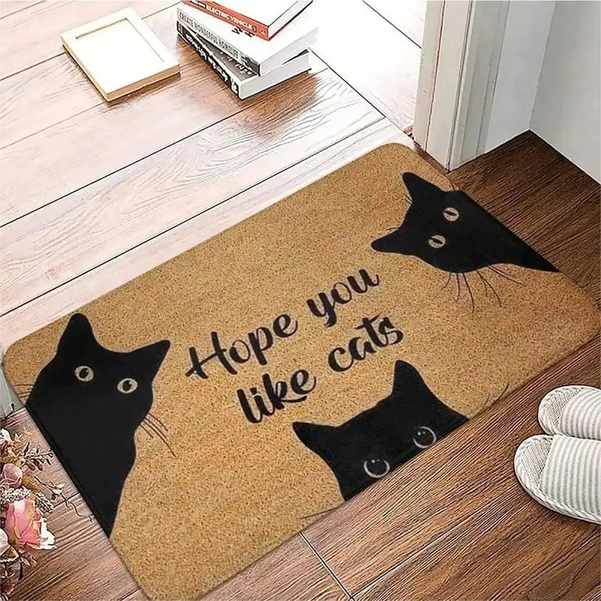 Cute Cat Pattern Non-Slip Entrance Door Mat Washable Welcome Mat Bathroom Kitchen Bedroom Home Decor Small Rug