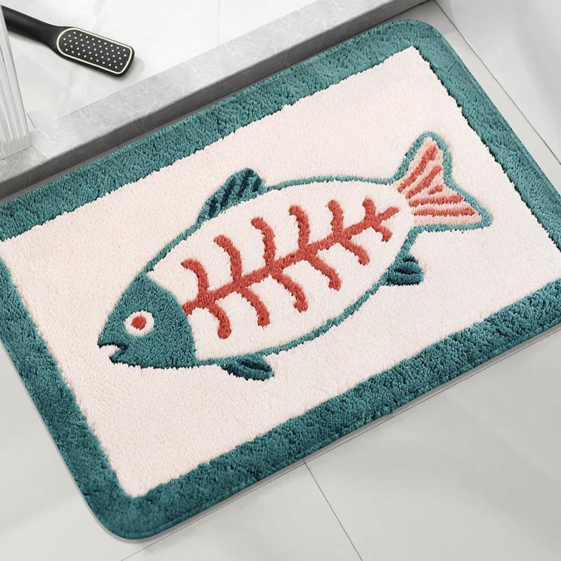 Cartoon Fish Bathroom Mat Non-Slip Absorbent Shower Room Carpet Machine Washable Floor Rug Home Decor