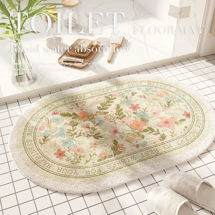 Fresh American Floral Bathroom Absorbent Non-Slip Door Floor Mat