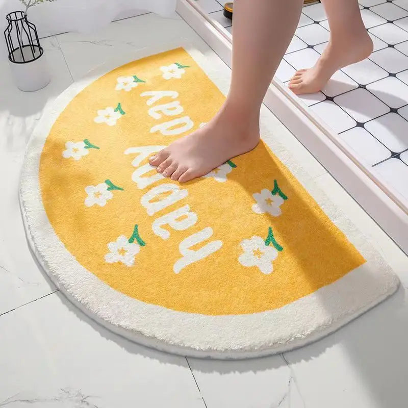 Cartoon Cashmere Bathroom Mat – Thick Anti-Slip Half Round Plush Door Rug