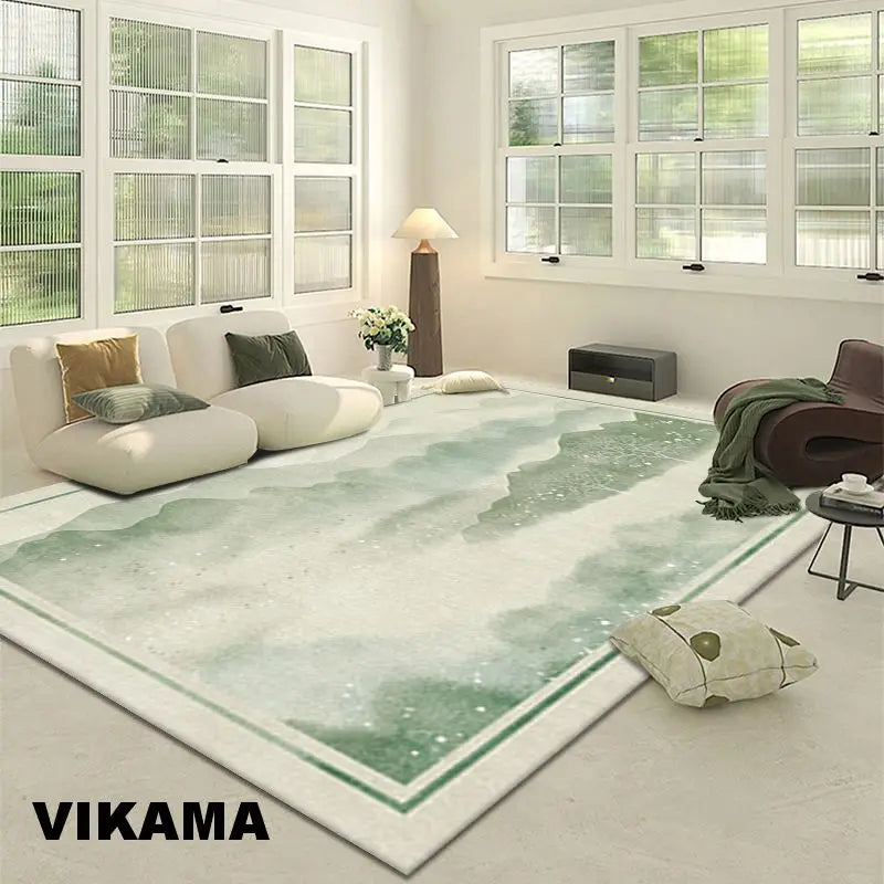 VIKAMA Crystal Pile Green Chinese Style Rug Full Area Bedroom Living Room Bedside Sofa Carpet Home Decor