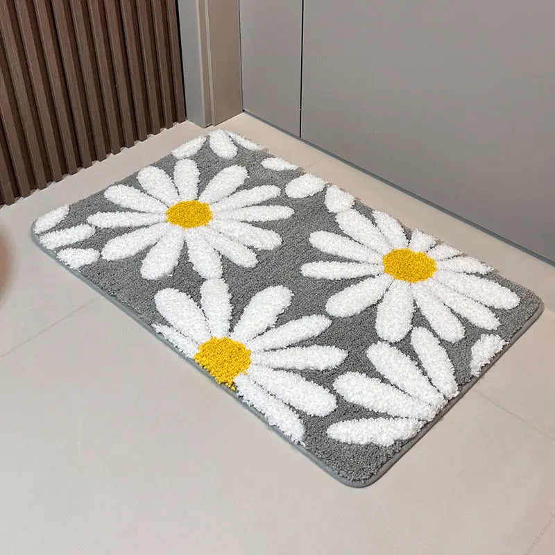 VIKAMA Scandinavian Daisy Bathroom Mat Non-Slip Absorbent Quick-Dry Entrance Floor Rug Home Decor