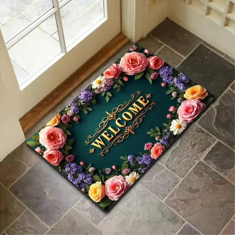 VIKAMA Floral Welcome Non-Slip Entrance Mat