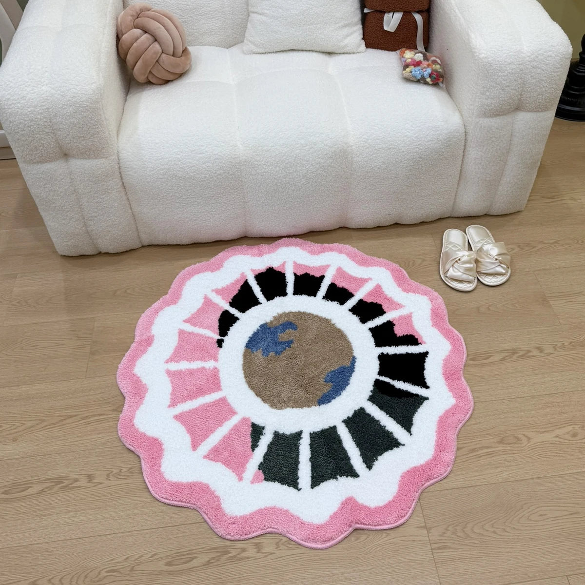 Creative Globe Tufted Color-Block Fluffy Rug
