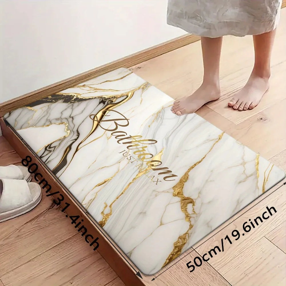 VIKAMA Marble Bath Mat Non-Slip Bathroom Kitchen Door Rug Home Decor