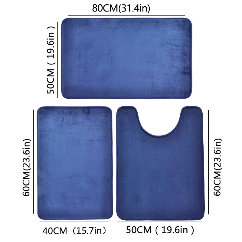 3-Piece Bathroom Mat Set Toilet Bath Shower Rugs Soft Absorbent Non-Slip Carpet Laundry Room Home Decor