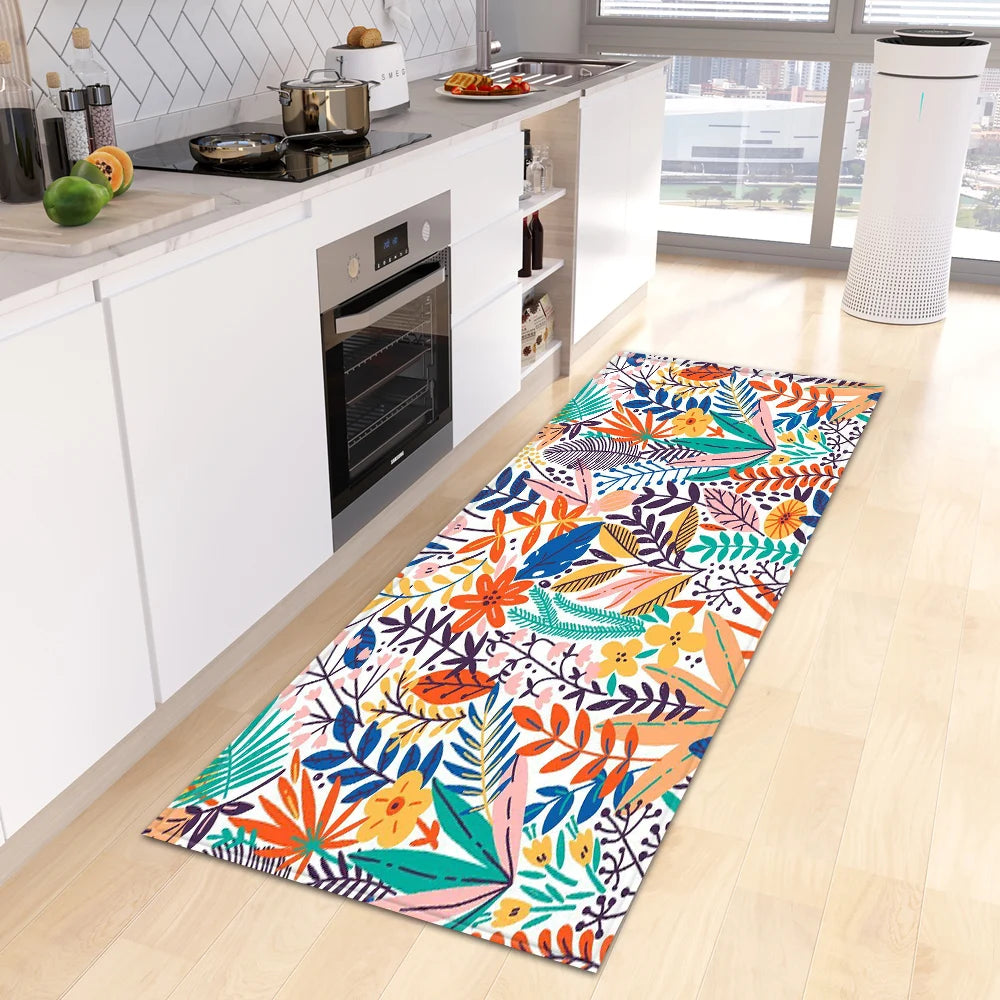 Tropical leaves non-slip washable kitchen mat