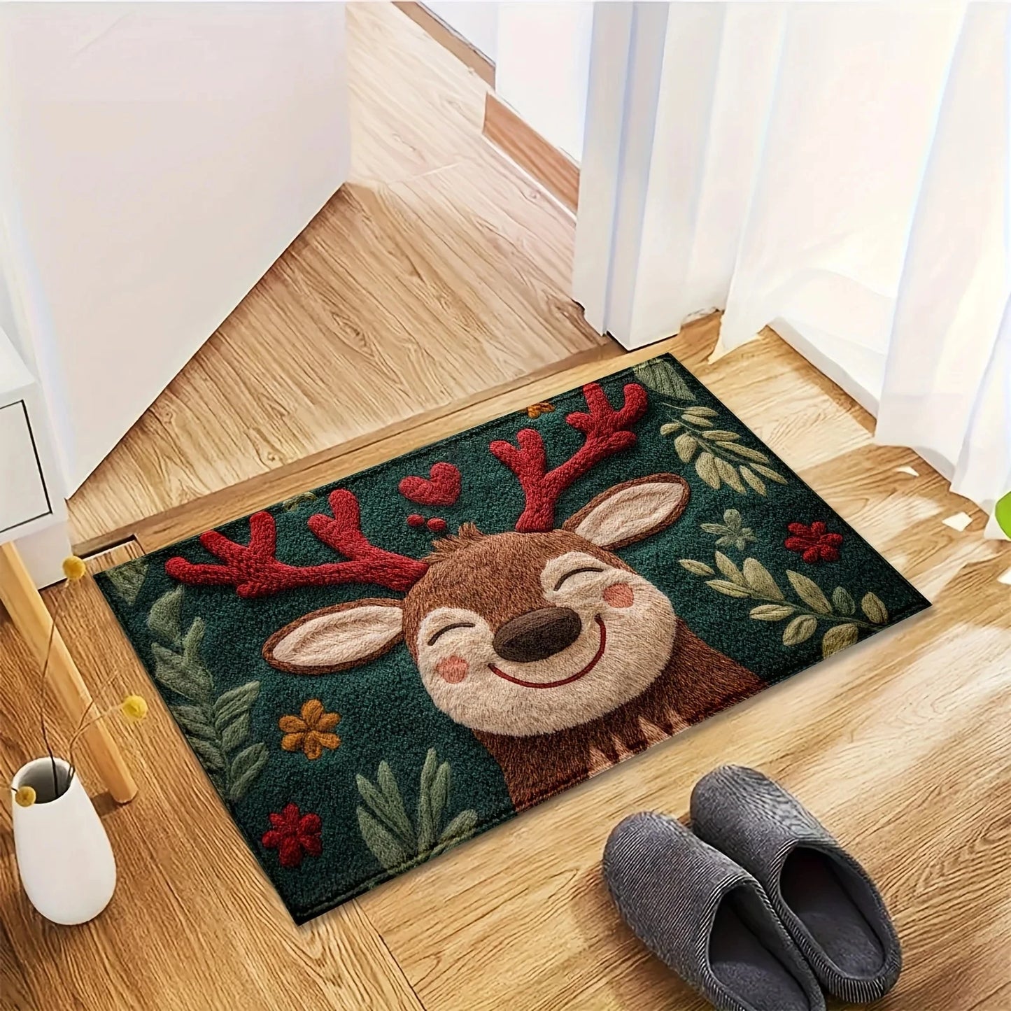 Christmas Crystal Velvet Floor Mat Santa Claus Xmas Absorbent Rug Bathroom Kitchen Home Decor