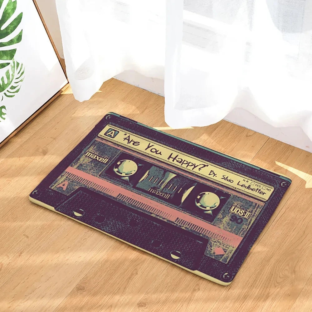 Retro Cassette Tape Door Mat Music Theme Non-Slip Carpet Living Room Bedroom Kitchen Home Decor