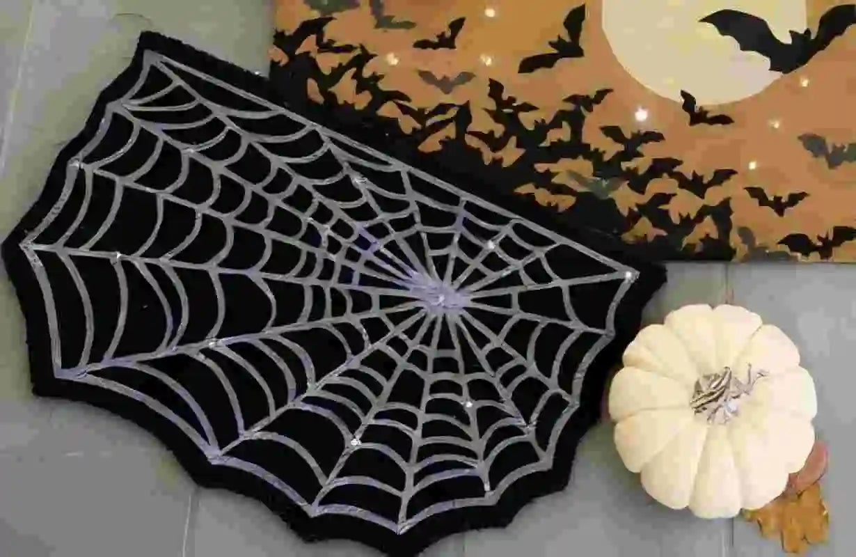 VIKAMA Halloween Spider Web Rug Ghost Gothic Non-Slip Washable Entry Carpet Home Decor