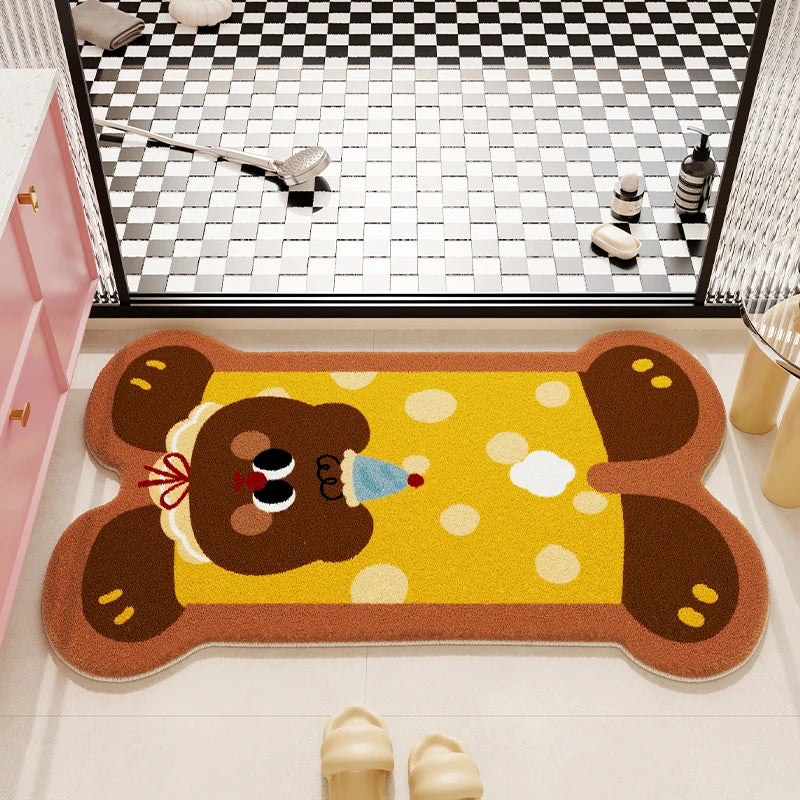 2025 Plush Cartoon Bathroom Floor Mat Thick Absorbent Non-Slip Imitation Cashmere Rug