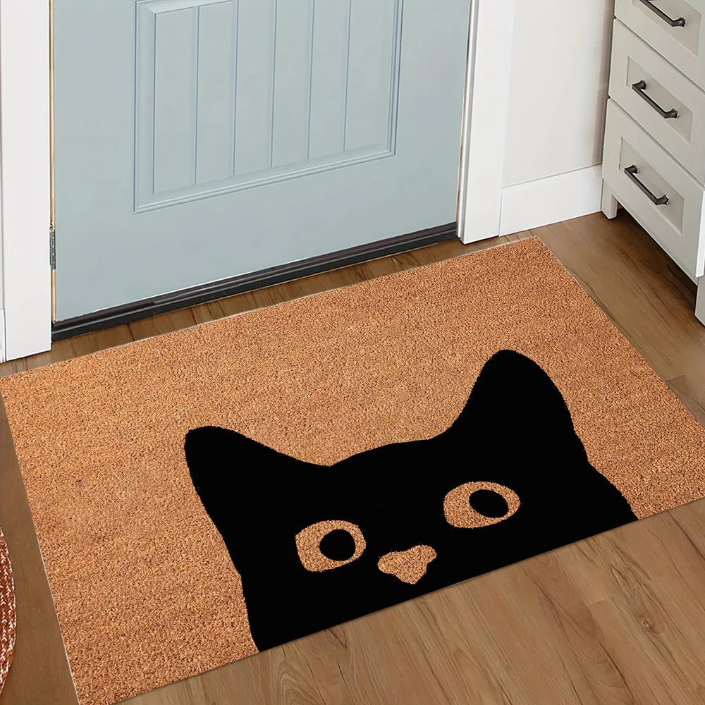 Funny Cartoon Cat Knife Welcome Doormat Non-Slip Entrance Rug Easy to Clean