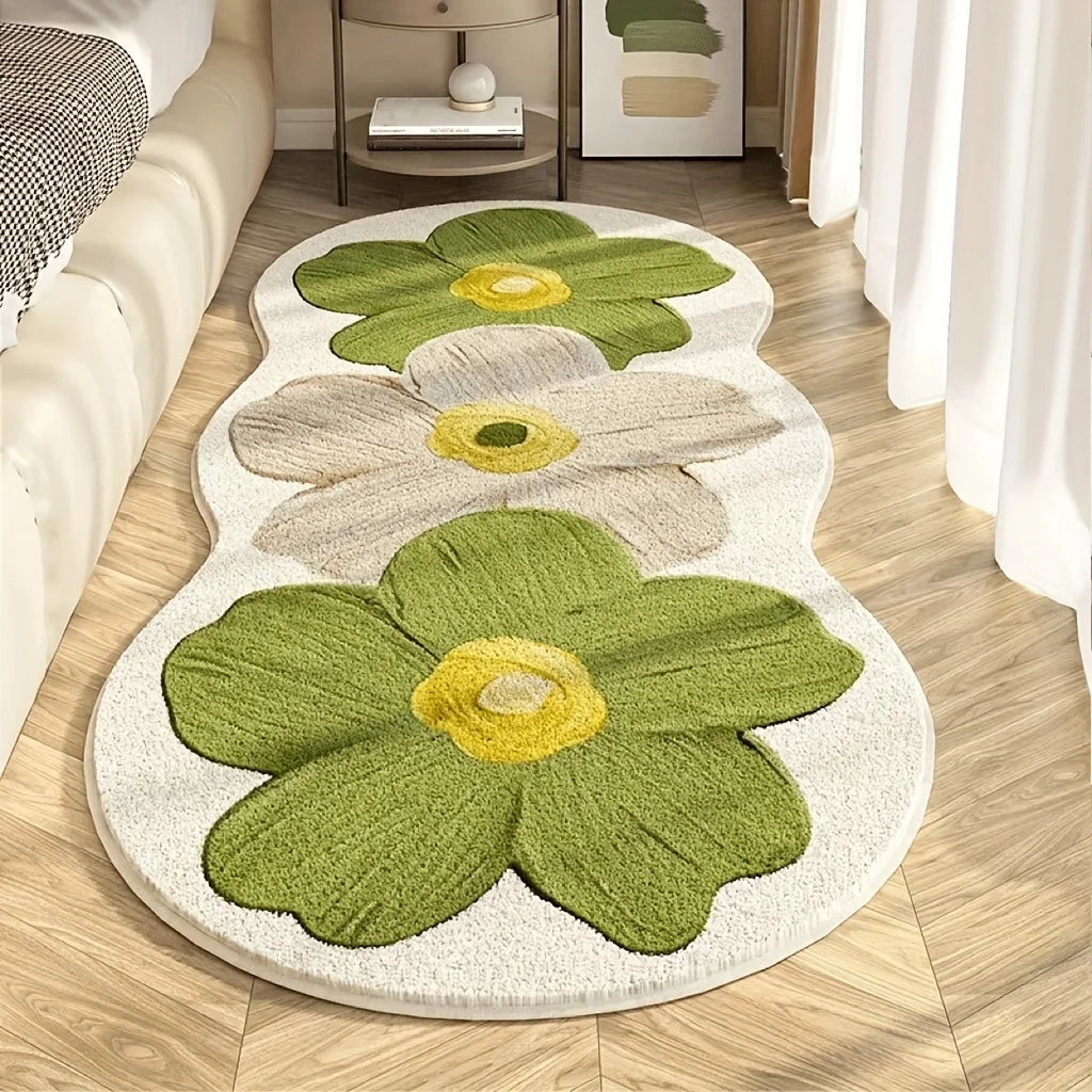 Nordic floral plush bedroom area rug
