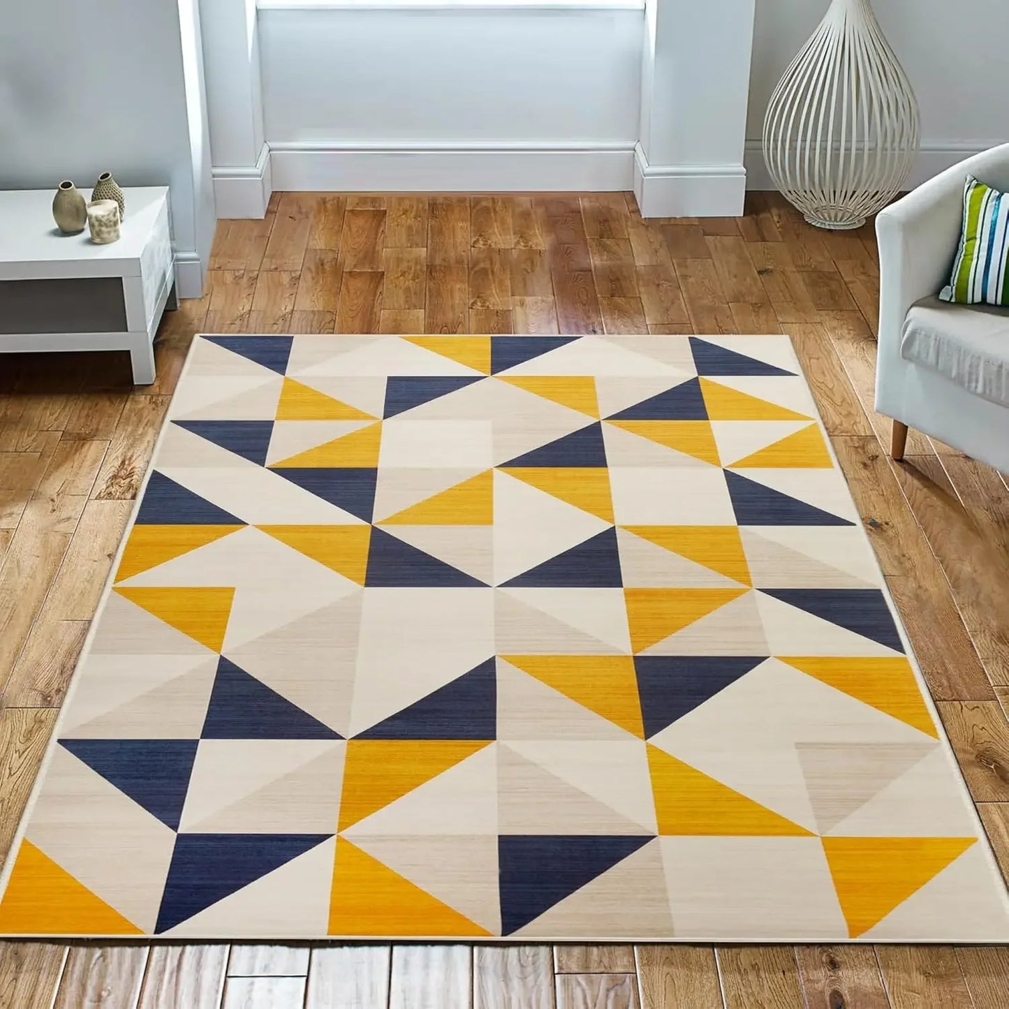 VIKAMA Geometric Style Non-Slip Living Room Area Rug