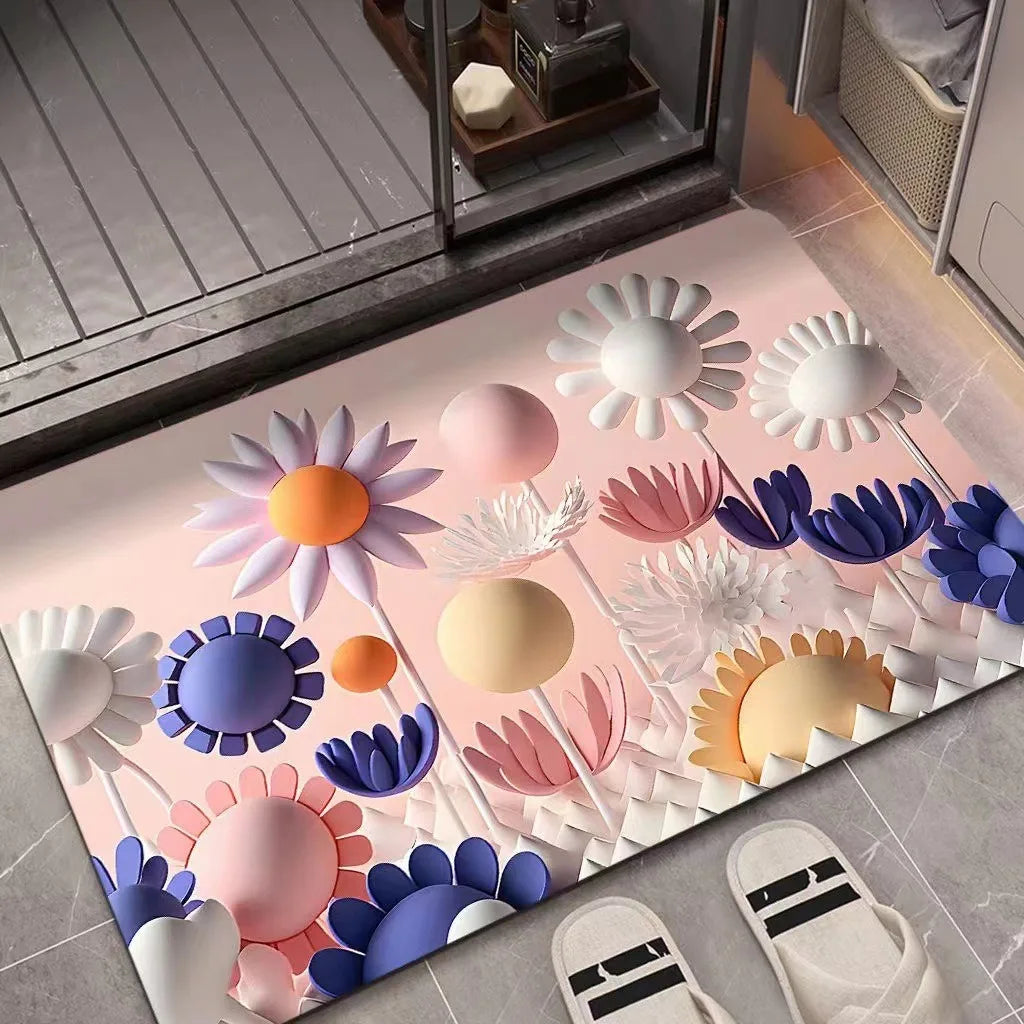 3D Oil Painting Diatomaceous Earth Mat Absorbent Quick-Dry Non-Slip Bathroom Door Floor Rug Home Decor