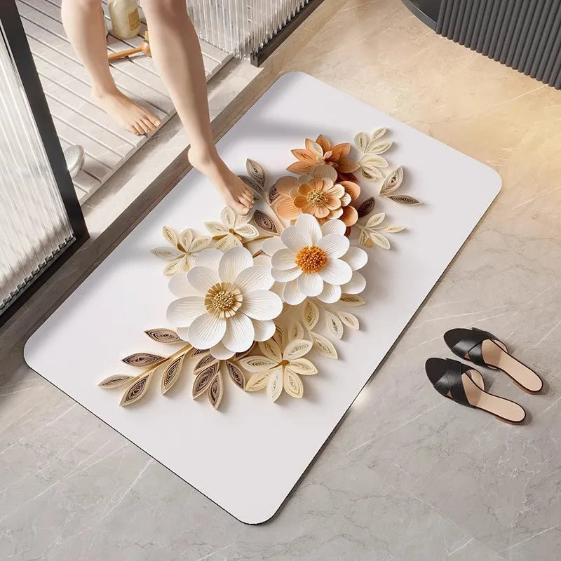 German diatomaceous earth floor mat 3D three-dimensional floral household bathroom anti slip mat