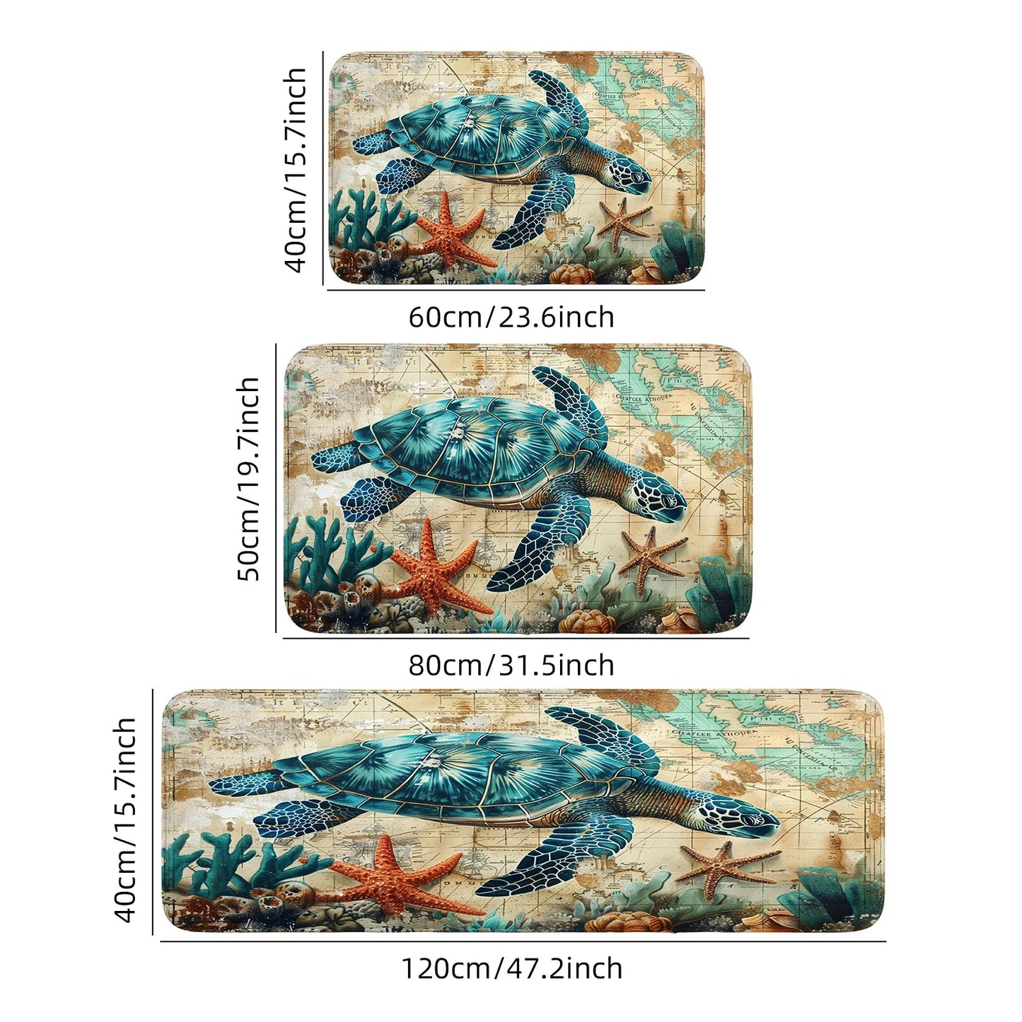 Dream ocean blue turtle seabed mat absorbent, non-slip, quick-drying carpet home, bathroom, kitchen door mat