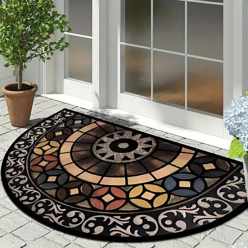 VIKAMA Butterfly Pattern Welcome Door Mat Semi-Circular Non-Slip Entrance Carpet