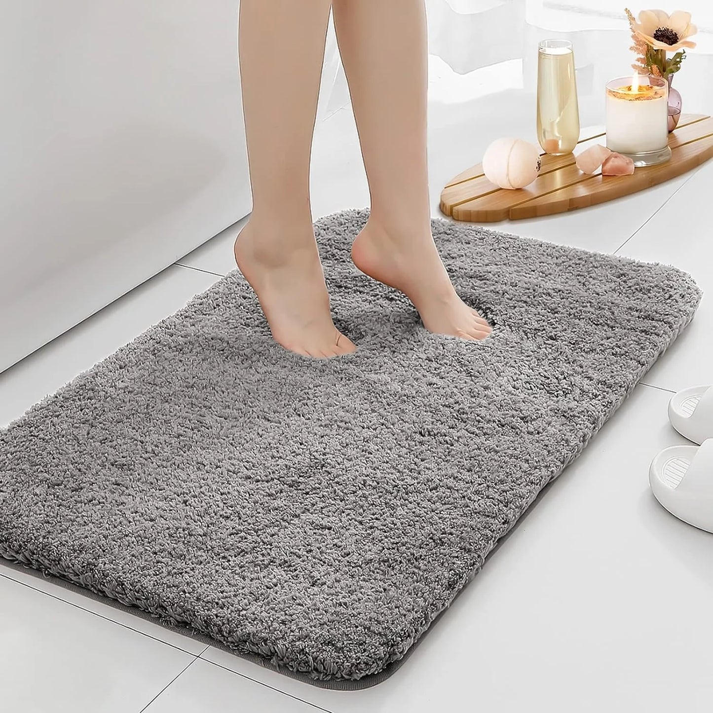 Water Absorbent Non-Slip Thickened Bathroom Carpet Long Hair Machine Washable Toilet Floor Mat