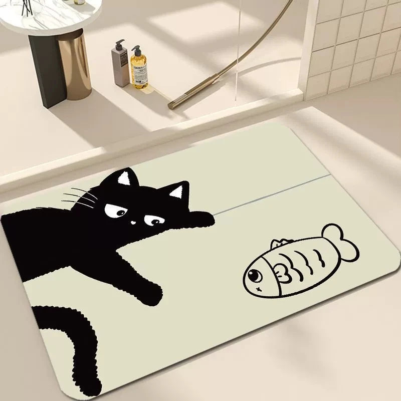 Black Cartoon Cat Welcome Door Mat Non-Slip Wear-Resistant Dirt-Resistant Rug Living Room Bedroom Home Decor