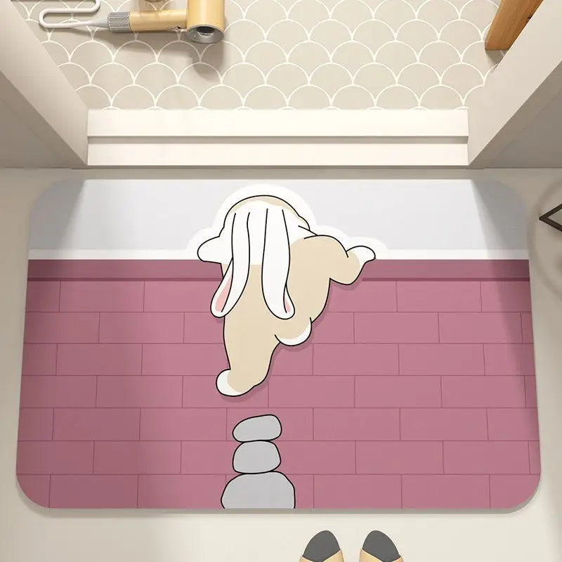 Cartoon Diatomaceous Bathroom Mat – Soft Absorbent Toilet & Bedroom Rug