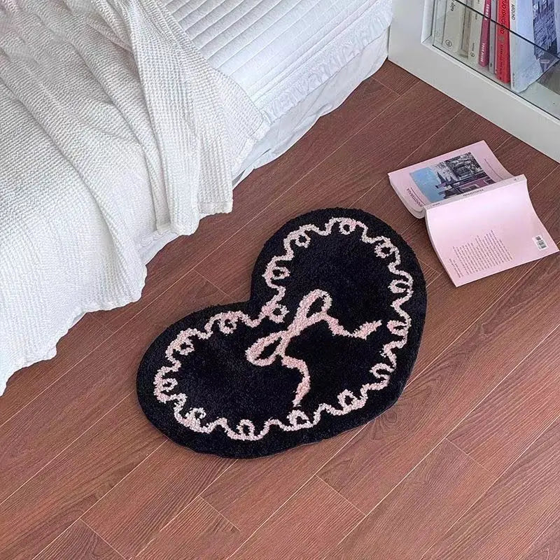 Korean Heart-Shaped Carpet Imitation Cashmere Absorbent Non-Slip Bathroom Dressing Room Headboard Rug Home Decor