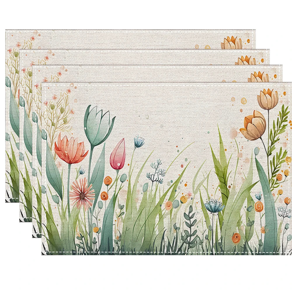 Floral Leaf Vintage Dining Table Placemats Set