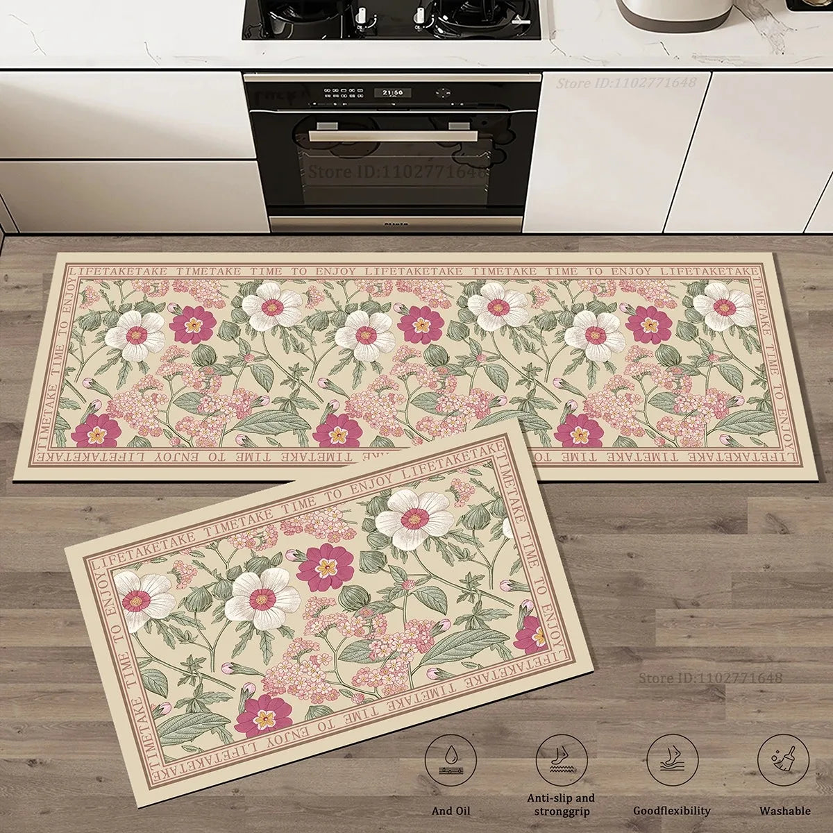 Floral Pattern Kitchen Rug Extra Thick Absorbent Non-Slip Doormat Anti-Fatigue Mat Bathroom Entrance Long Carpet Home Decor