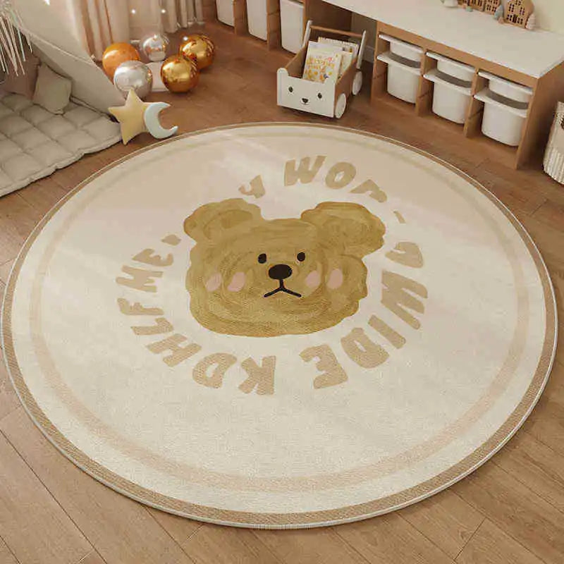 Cute Cartoon Bear ABC Alphabet Round Rug Soft Non-Slip Nordic Style Carpet Kids Nursery Play Area Floor Mat Home Decor