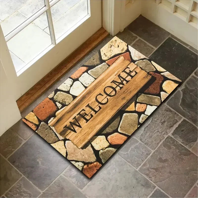 VIKAMA Stone Pattern Welcome Non-Slip Doormat